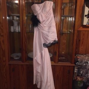 Strapless light pink prom dress with cape on side